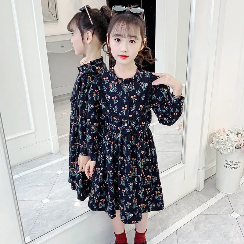 مجموعة اروين arwen&ajh group Girls' Dress 2024 New Spring And Autumn Floral Long-sleeved Dress Fashionable Retro Cotton Turtleneck Dress Lady's Dress