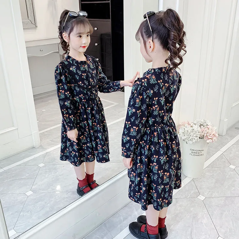 مجموعة اروين arwen&ajh group Girls' Dress 2024 New Spring And Autumn Floral Long-sleeved Dress Fashionable Retro Cotton Turtleneck Dress Lady's Dress