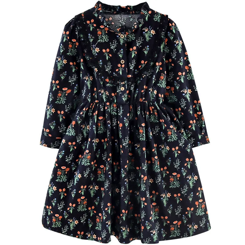 مجموعة اروين arwen&ajh group Girls' Dress 2024 New Spring And Autumn Floral Long-sleeved Dress Fashionable Retro Cotton Turtleneck Dress Lady's Dress