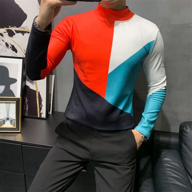 Abstract Multicolor Long Sleeve Turtleneck T-Shirt