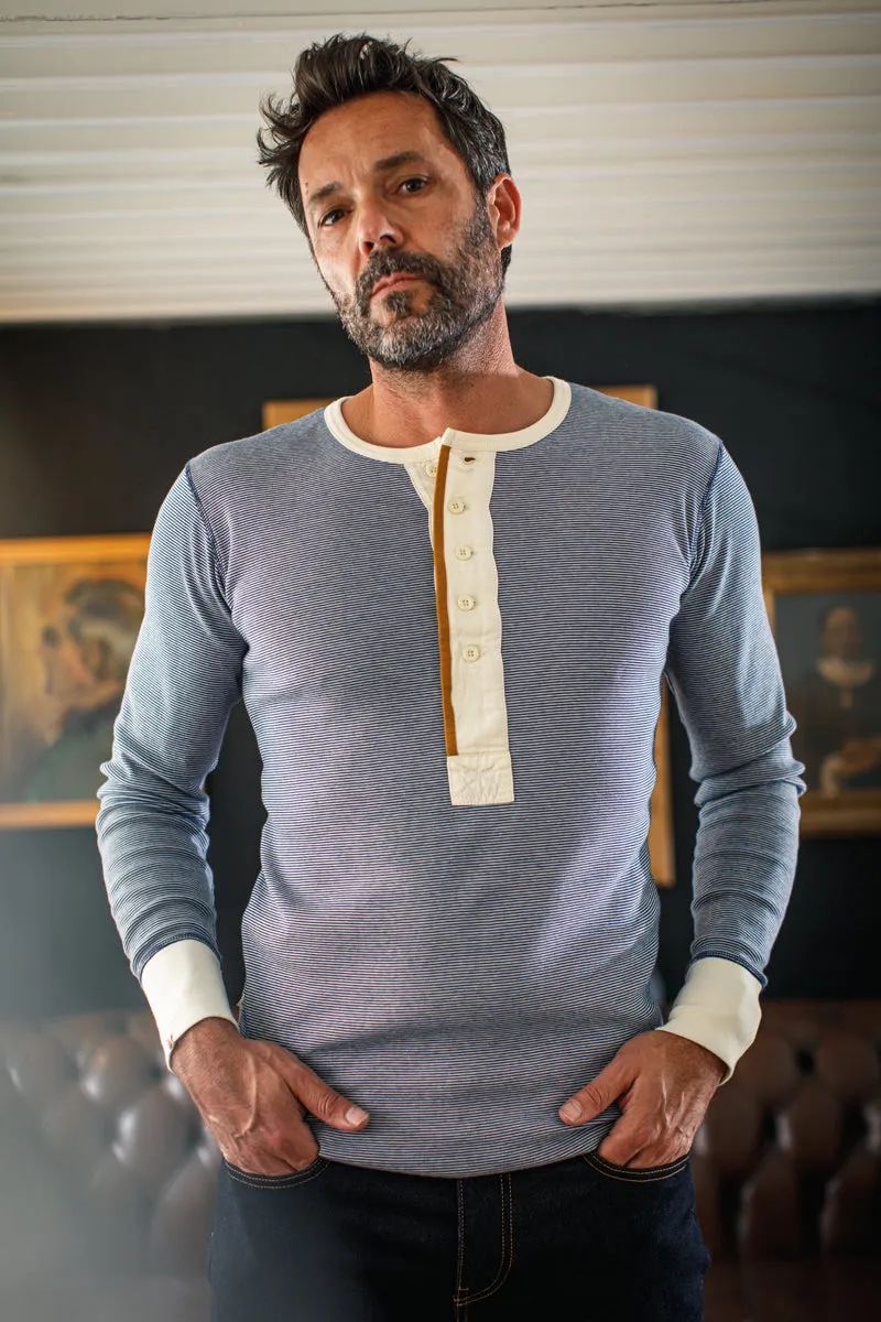 &SONS Wilder Henley Ticking Blue