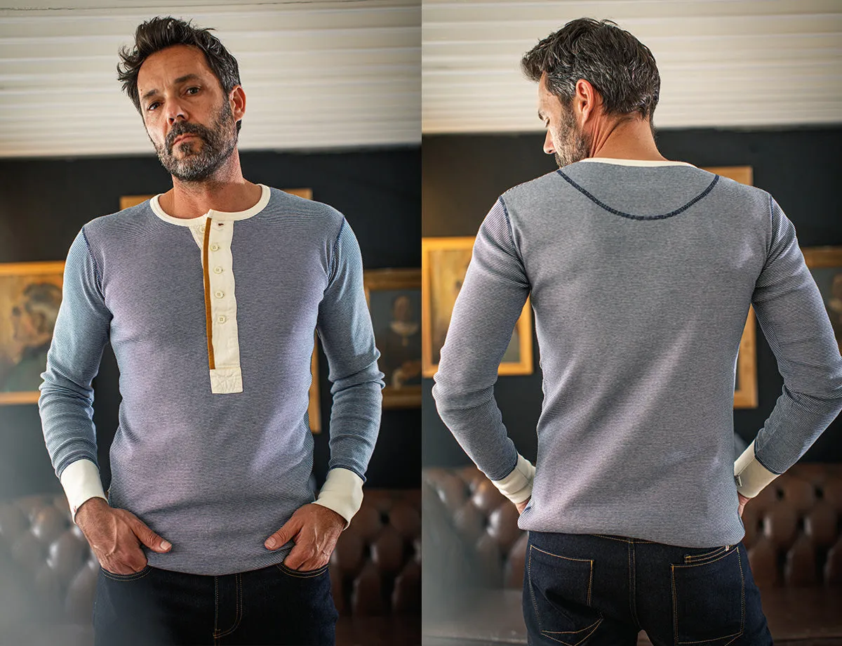 &SONS Wilder Henley Ticking Blue