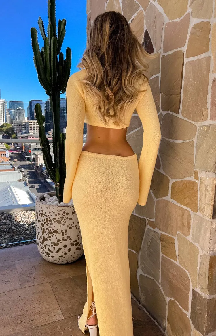 Arya Yellow Long Sleeve Knit Maxi Dress