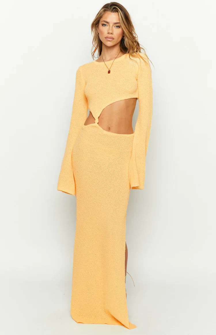 Arya Yellow Long Sleeve Knit Maxi Dress