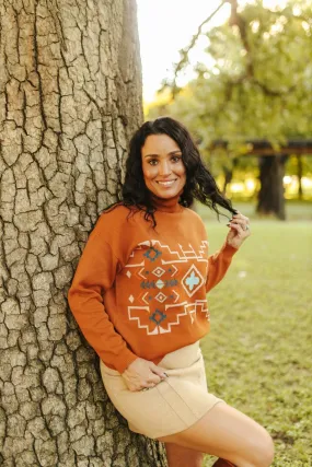 Brown Aztec Turtleneck Sweater