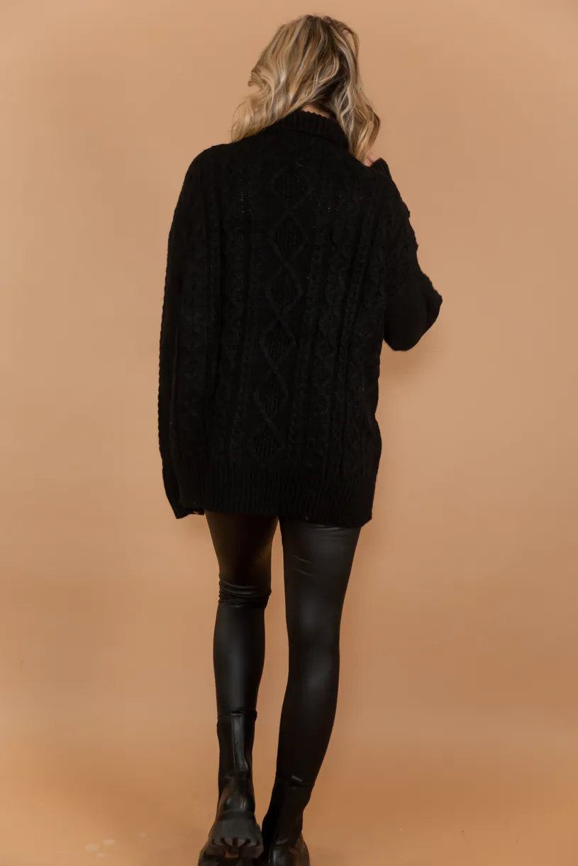 Cableknit Turtleneck Sweater - Black