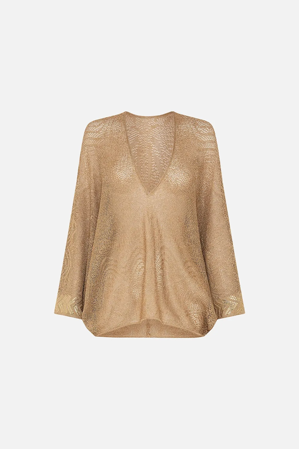 CAMILLA | VALLEY OF THE KINGS RELAXED V NECK KNIT POINTELLE TOP