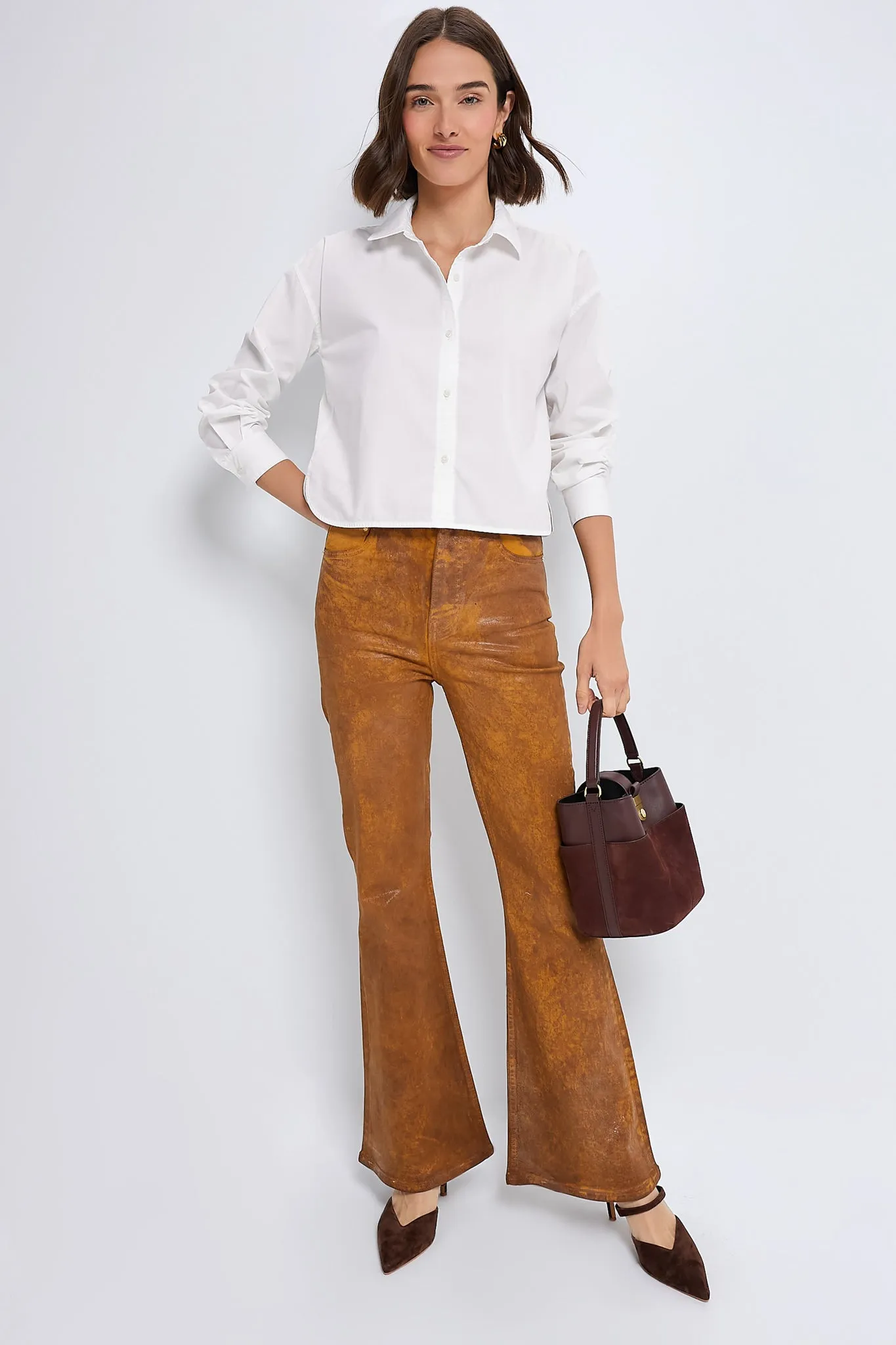 Cognac Foil Overdyed Denim Flare Jeans