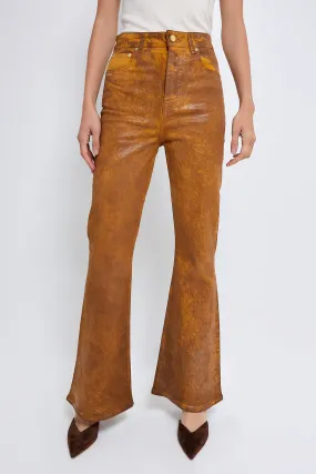 Cognac Foil Overdyed Denim Flare Jeans