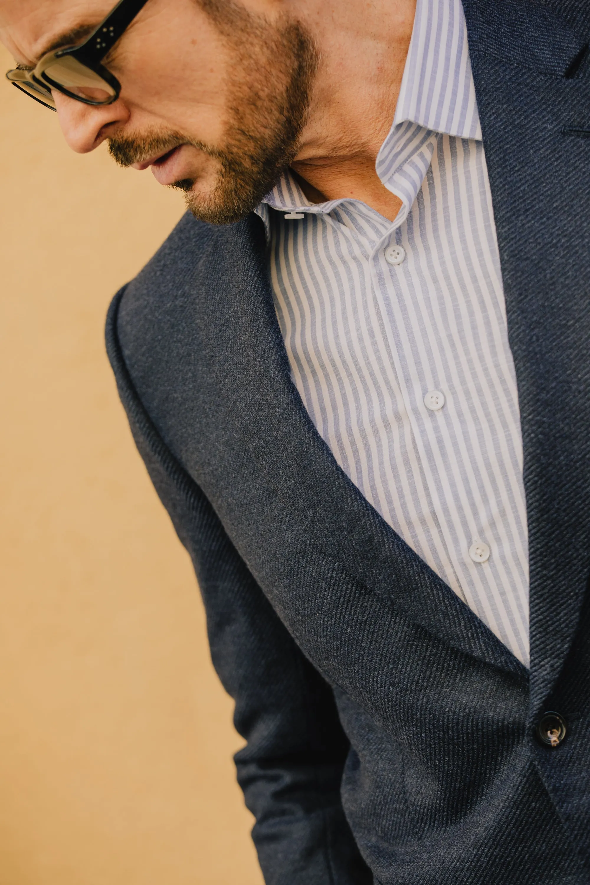 Cutaway Collar Shirt in Blue Stripe Soft Cotton