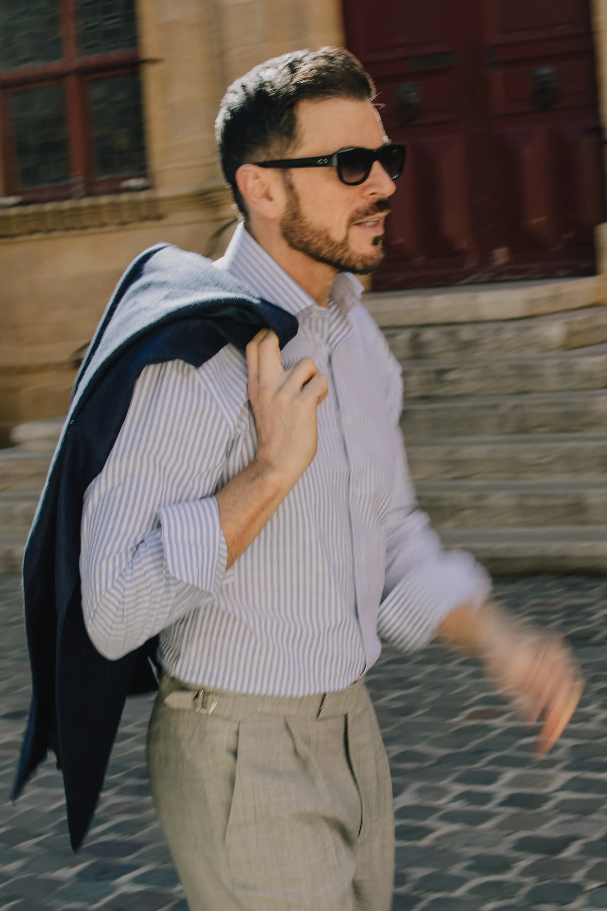 Cutaway Collar Shirt in Blue Stripe Soft Cotton