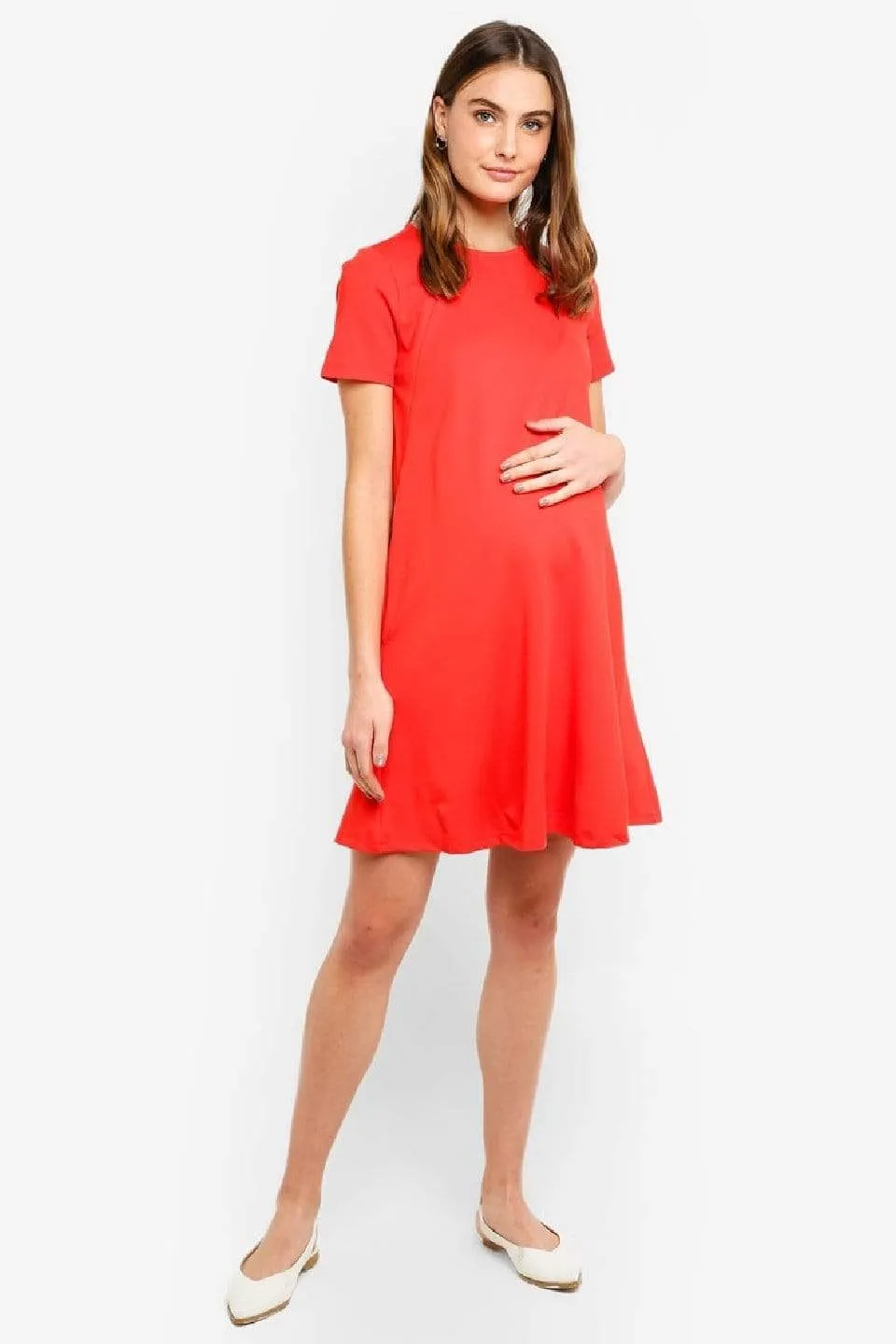 Cynthia Short Sleeve Maternity Dress Coral