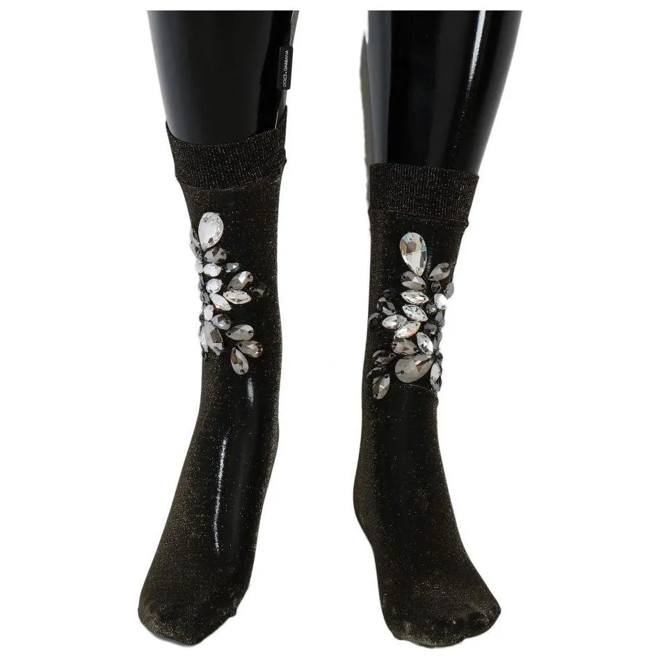 Dolce & Gabbana Crystal-Embellished Black Mid-Calf Stockings