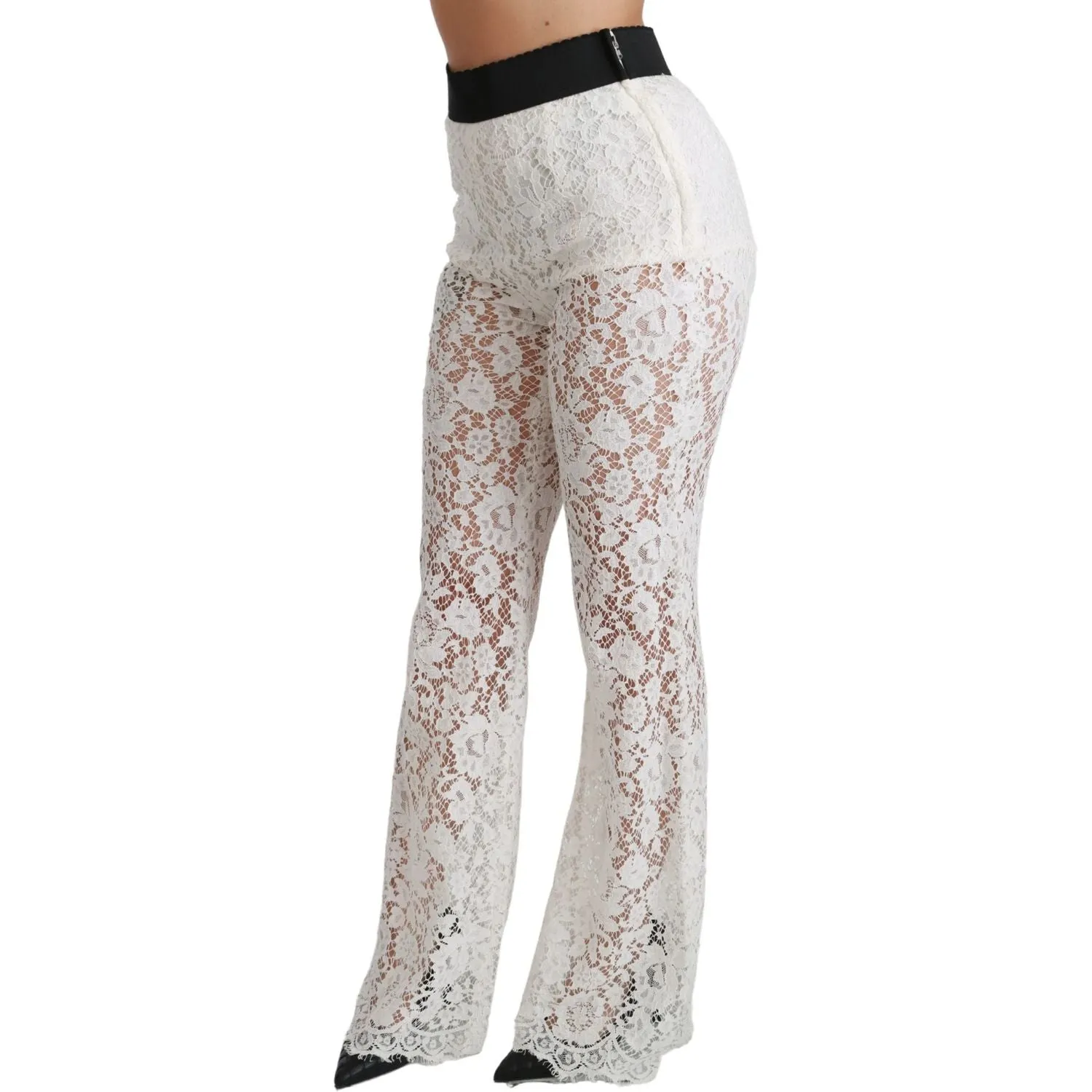 Dolce & Gabbana Elegant White Lace High Waist Pants