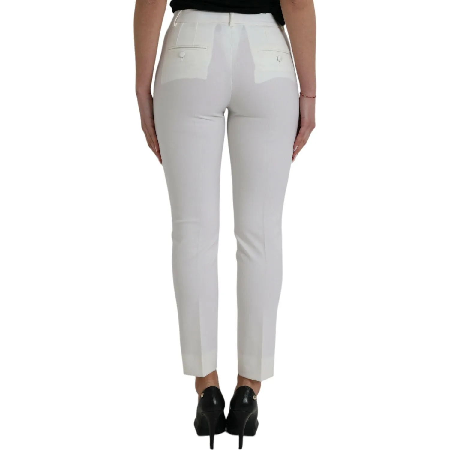 Dolce & Gabbana Elegant White Mid-Waist Tapered Pants