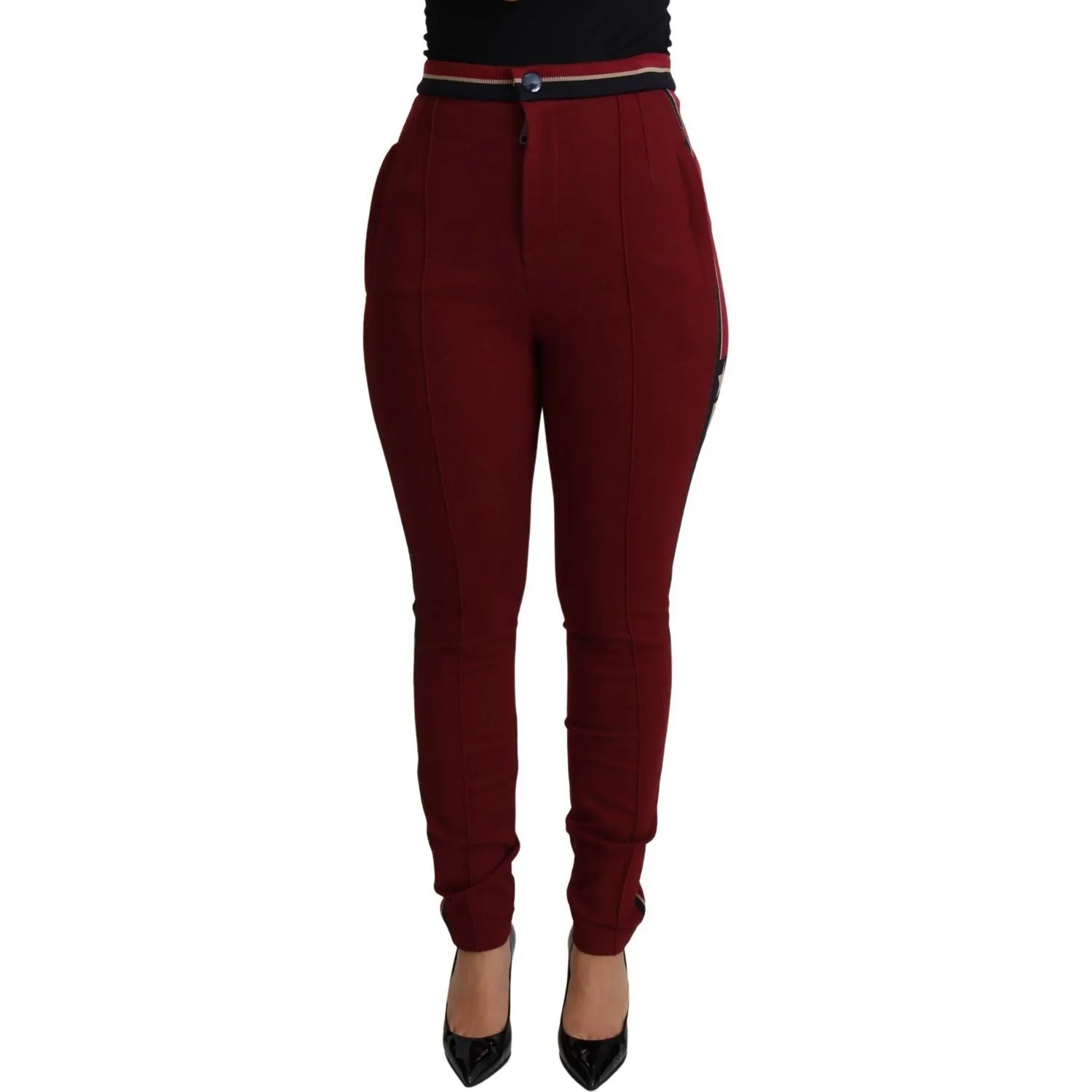 Dolce & Gabbana High-Waist Embroidered Red Skinny Trousers