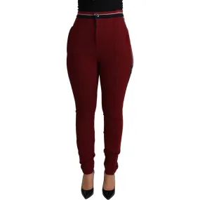 Dolce & Gabbana High-Waist Embroidered Red Skinny Trousers