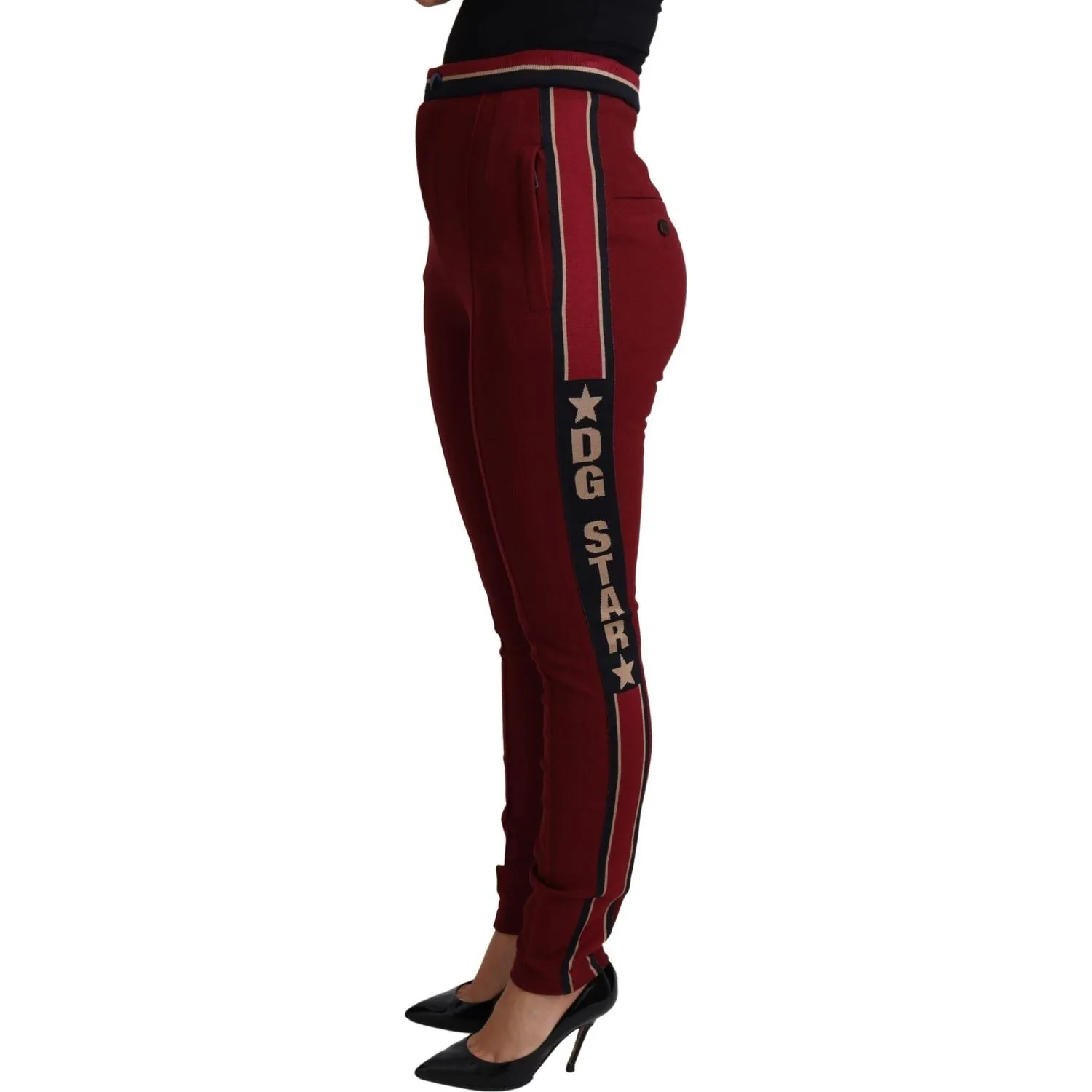 Dolce & Gabbana High-Waist Embroidered Red Skinny Trousers