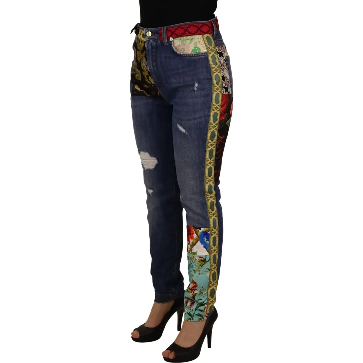 Dolce & Gabbana High Waist Patchwork Skinny Denim