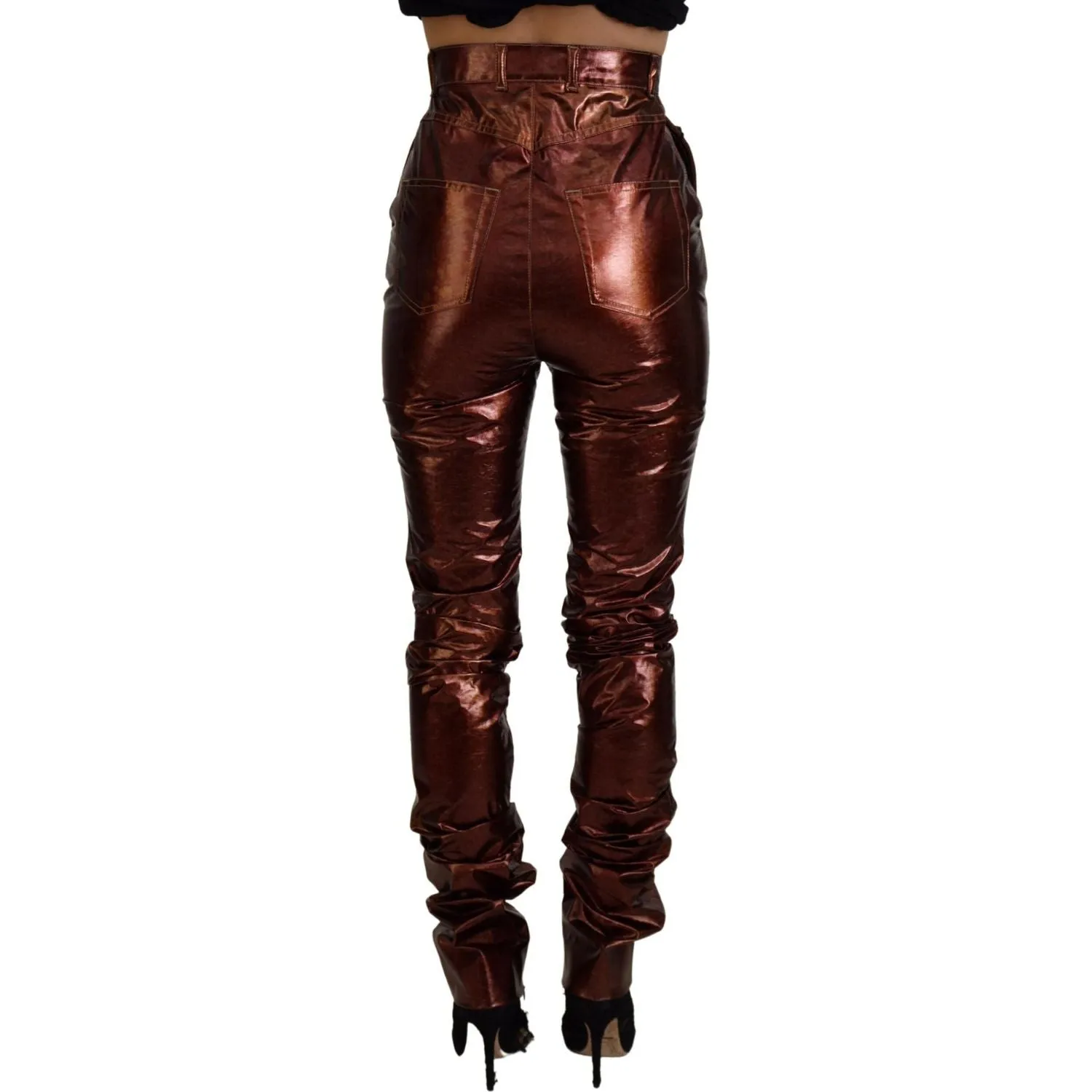 Dolce & Gabbana High Waist Skinny Jeans in Metallic Bronze