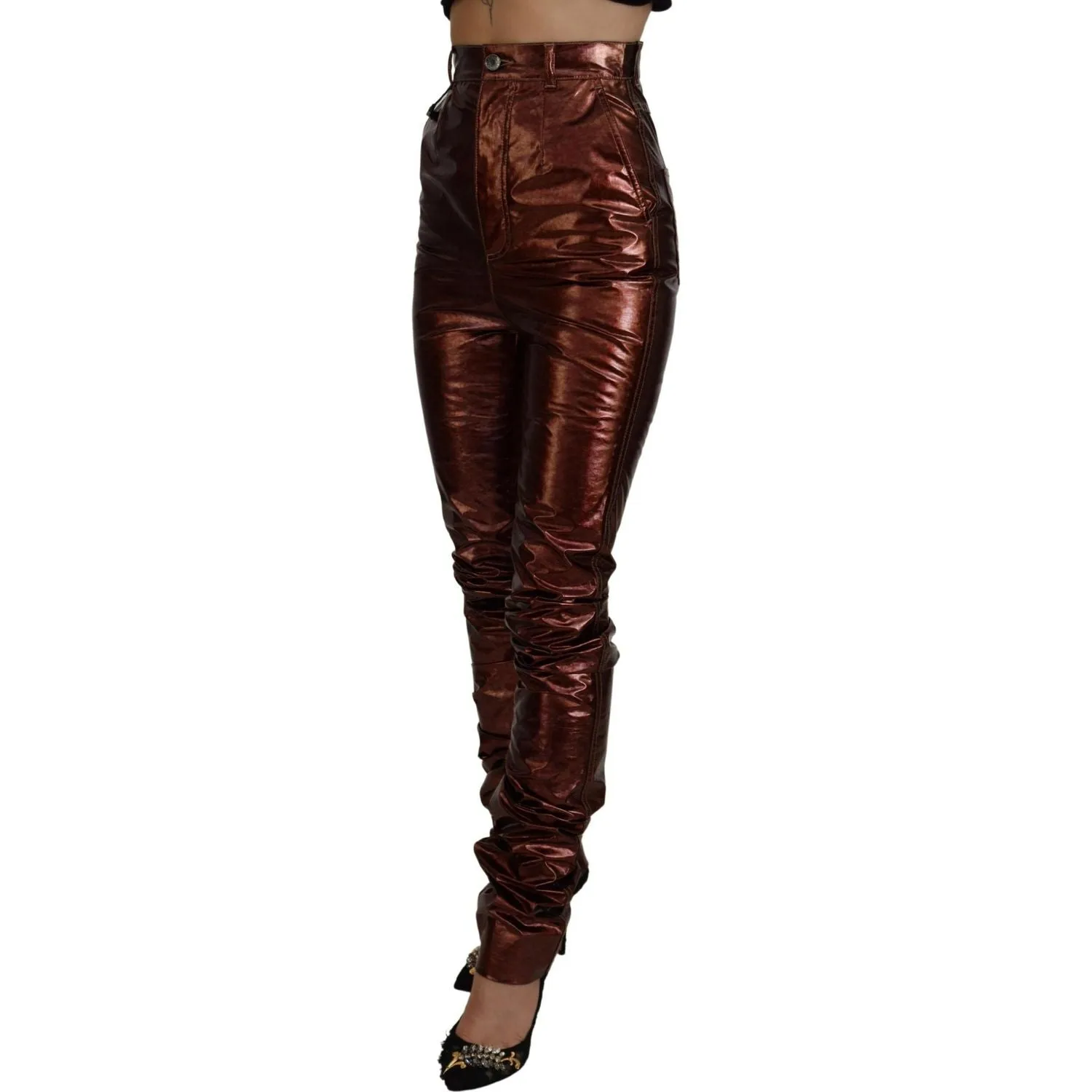 Dolce & Gabbana High Waist Skinny Jeans in Metallic Bronze