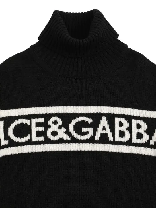 Dolce&amp;Gabbana   Wool knit turtleneck sweater w/logo 