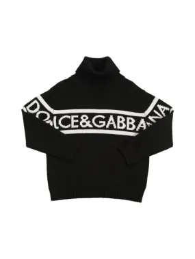 Dolce&amp;Gabbana   Wool knit turtleneck sweater w/logo 