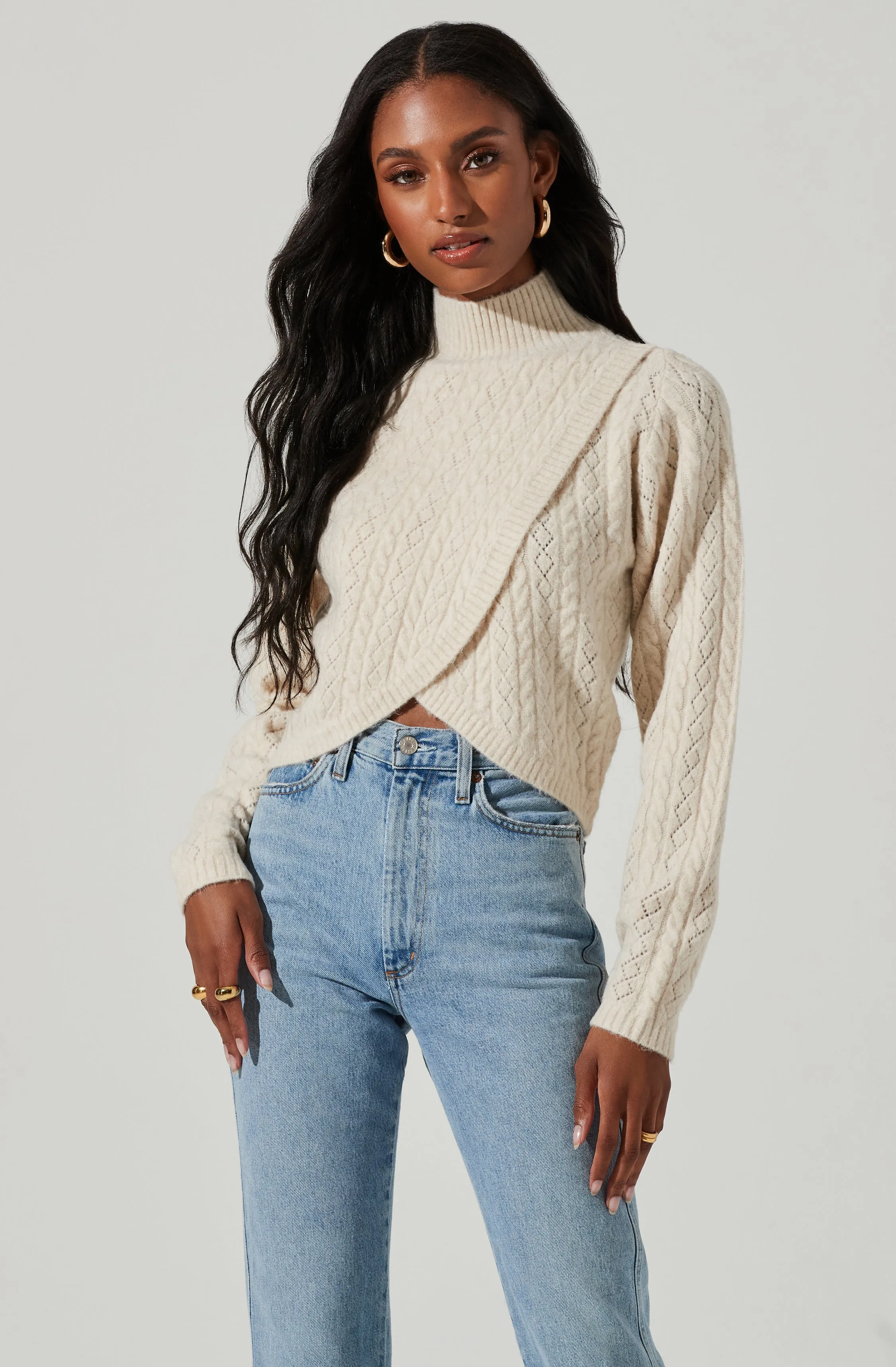 Ember Wrap Front Turtleneck Sweater