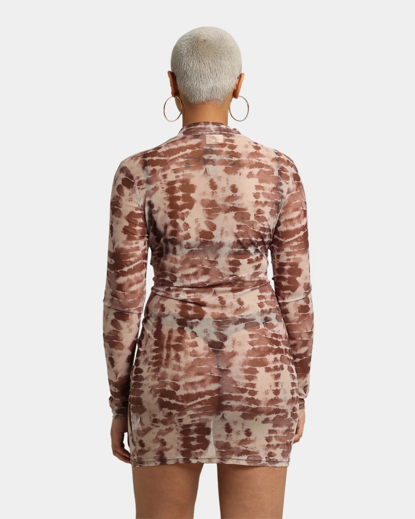 EN ES Women's Destiny Long Sleeve Dress Brown Tie Dye