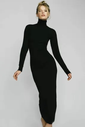 Eterne - Long Sleeve Turtleneck Maxi dress in black