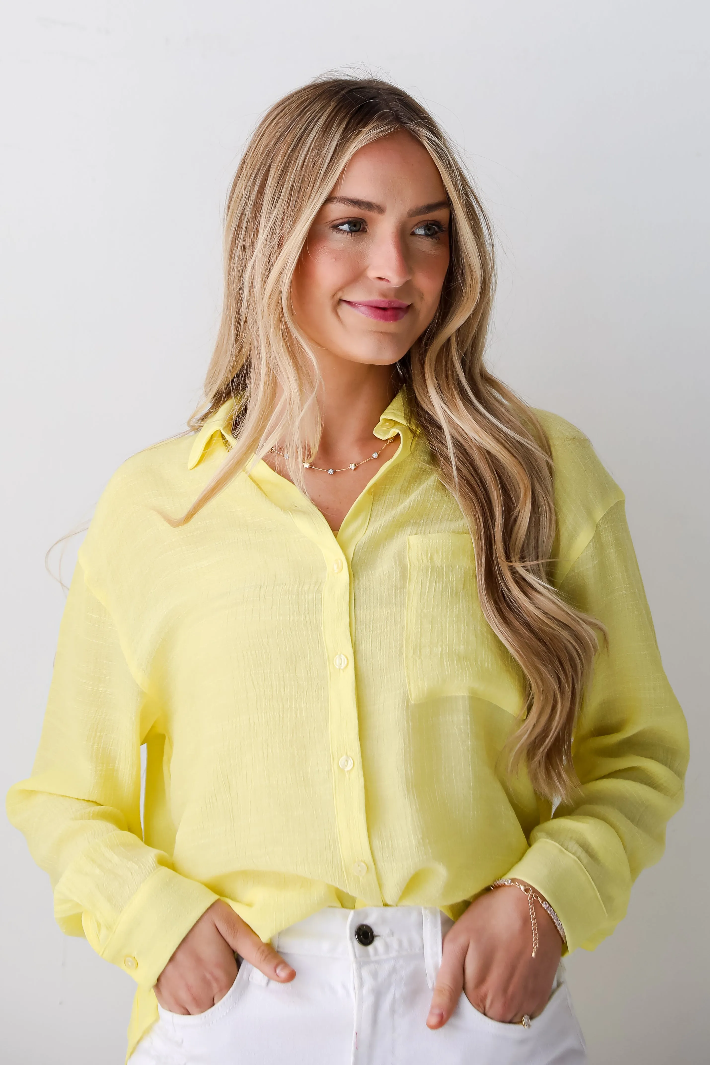 FINAL SALE - Signs Of Sunshine Yellow Button-Up Blouse - DU DEAL