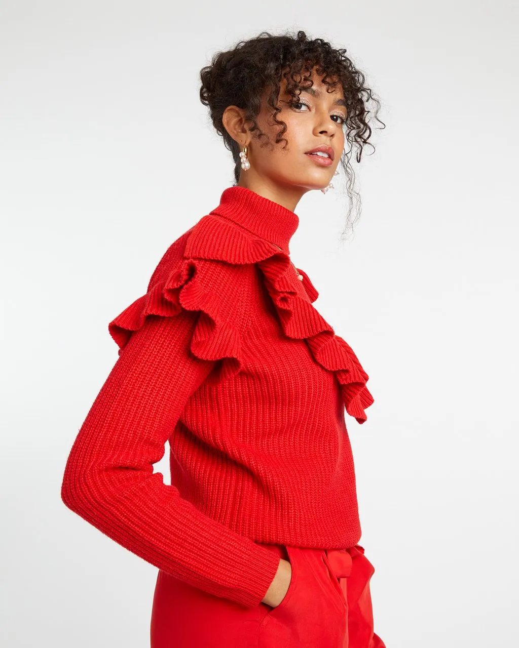 Frill Turtleneck - Red