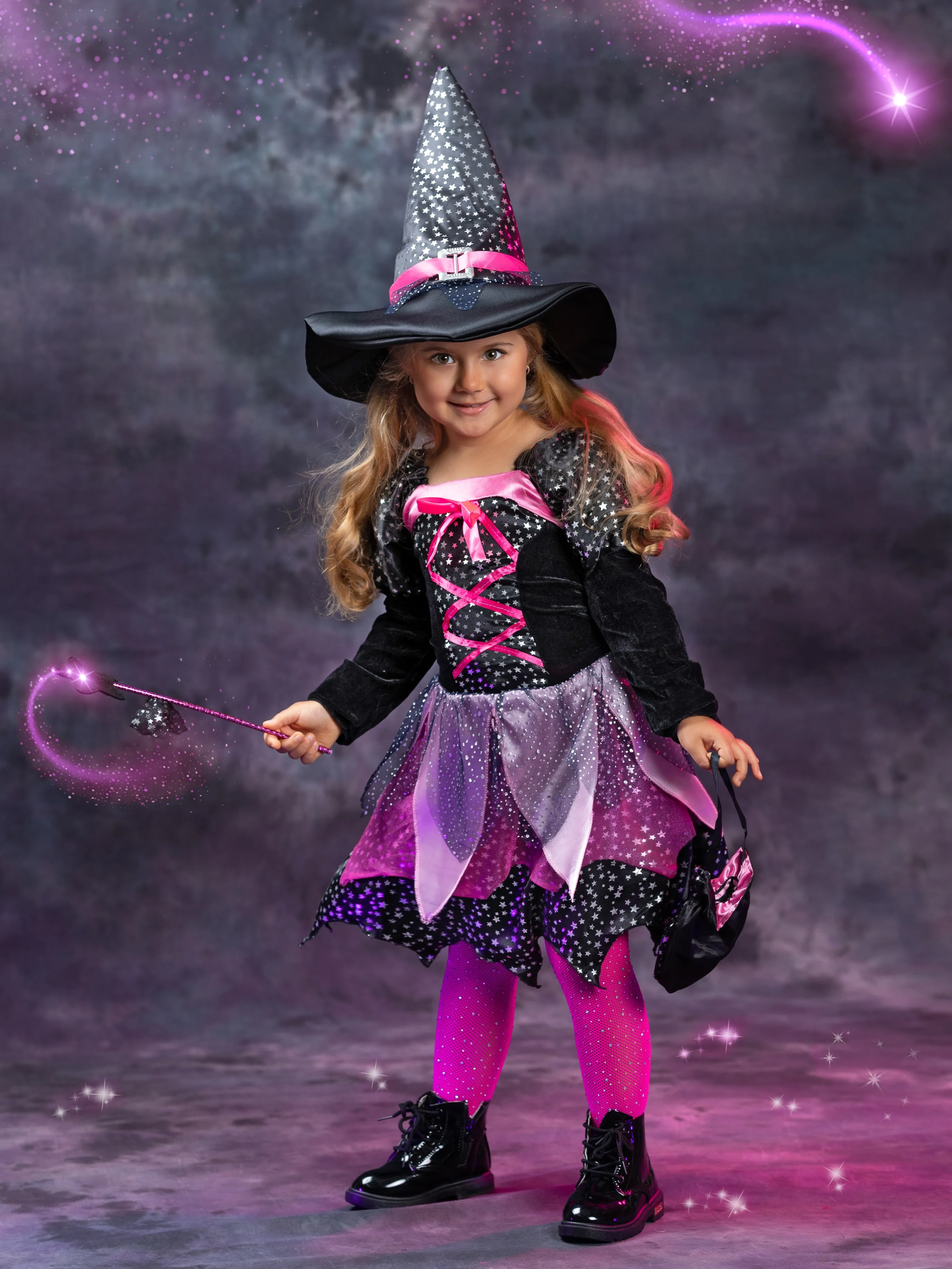 Girls Shimmer Witch Costume Dress