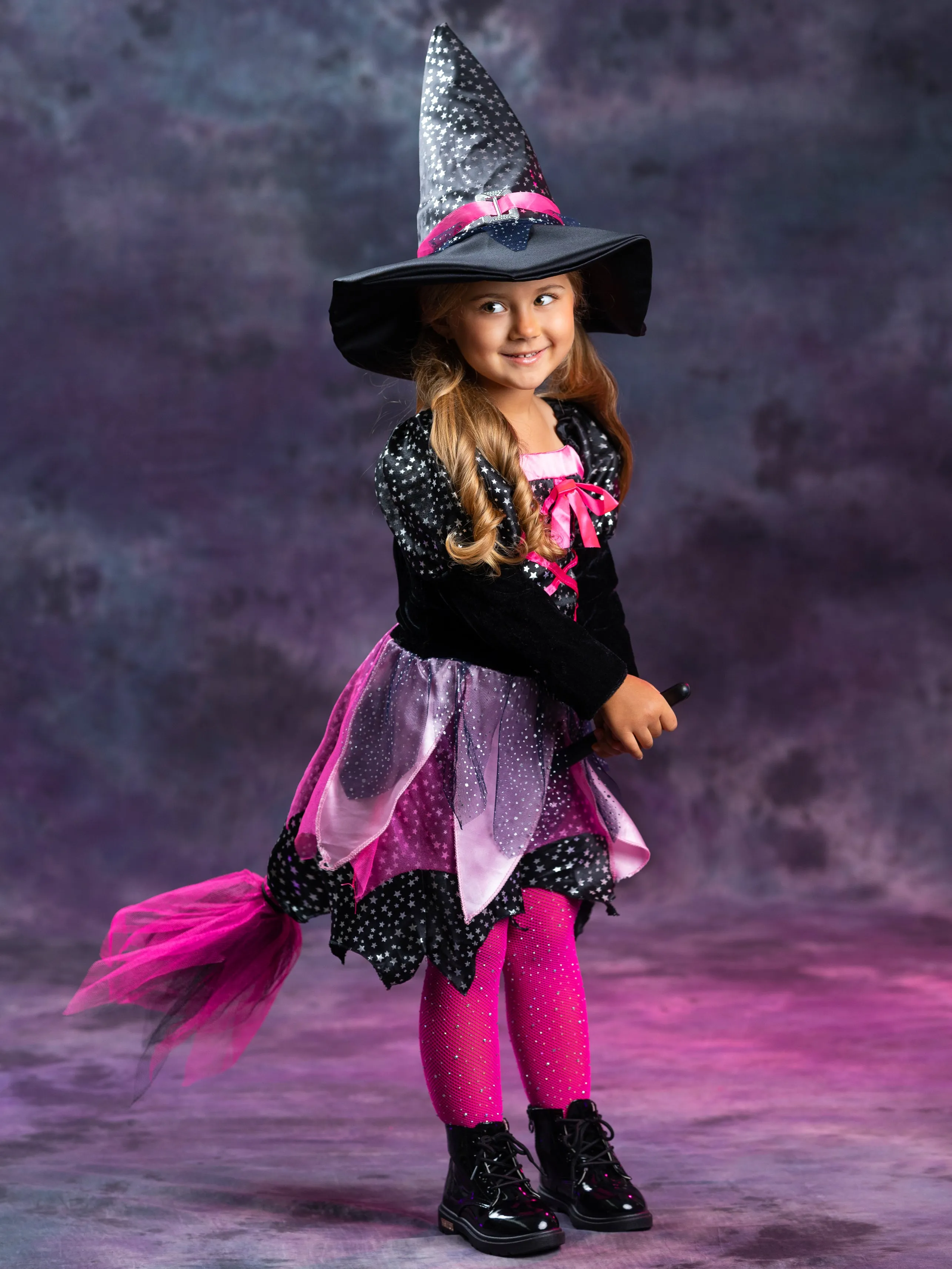 Girls Shimmer Witch Costume Dress