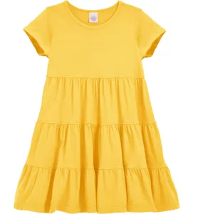 Girls Soft Cotton Jersey Short Sleeve Tiered Dress -Seconds| Damage-Yellow