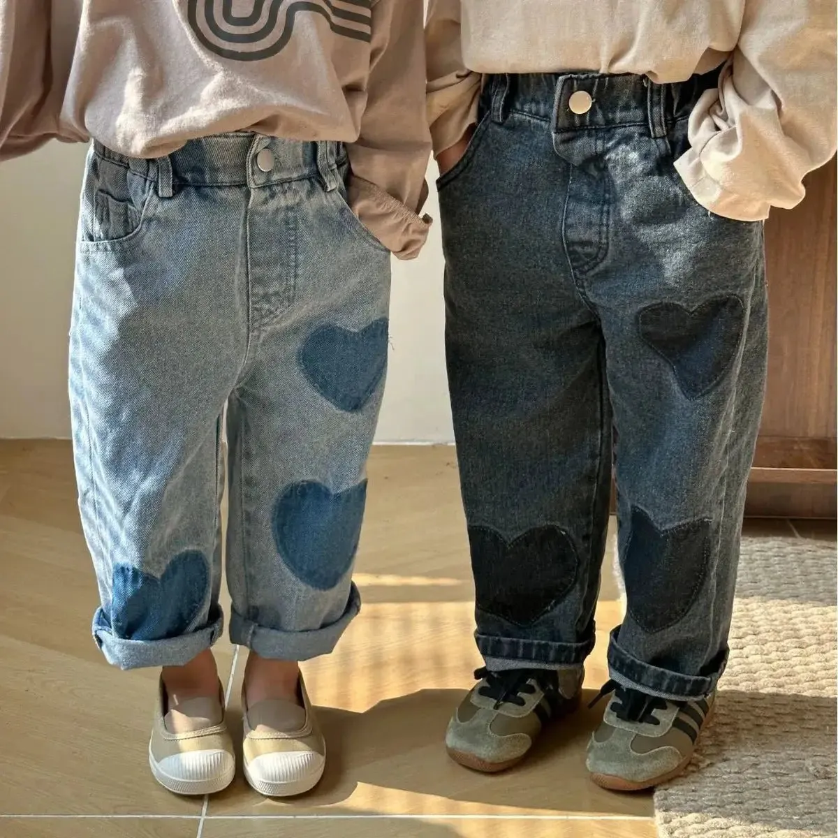 Heart Embroidered Straight Leg Jeans for Girls