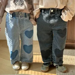 Heart Embroidered Straight Leg Jeans for Girls