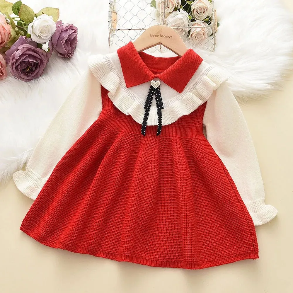 Heart Ruffle Long Knit Dress for Girls