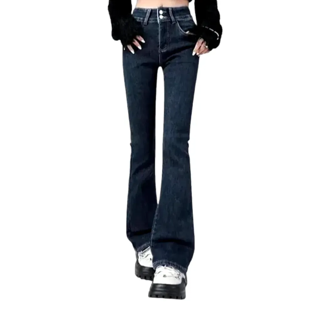 High fashion warm elastic one-tone jeans for women