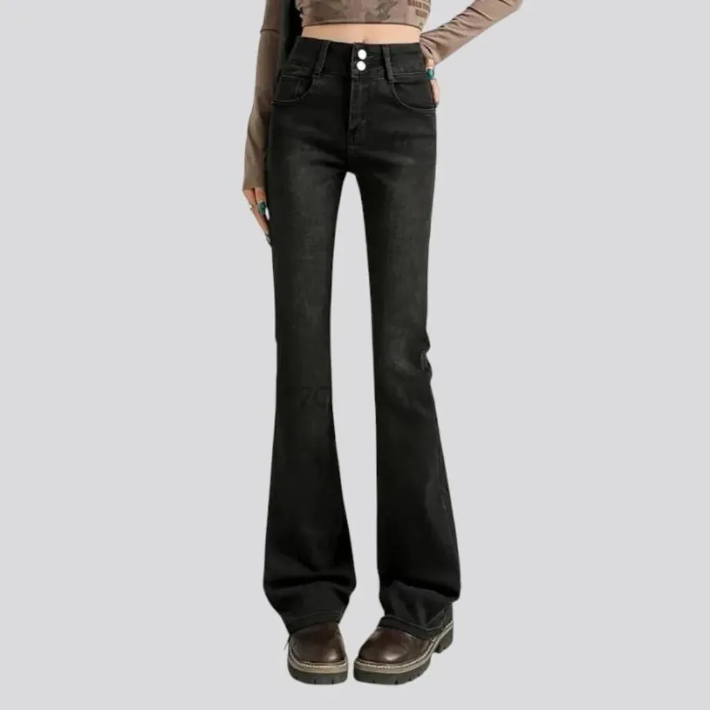 High fashion warm elastic one-tone jeans for women