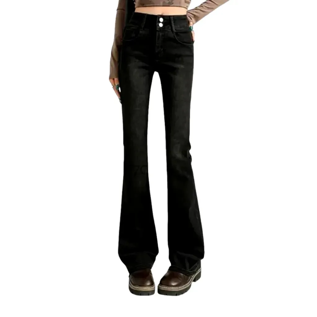 High fashion warm elastic one-tone jeans for women