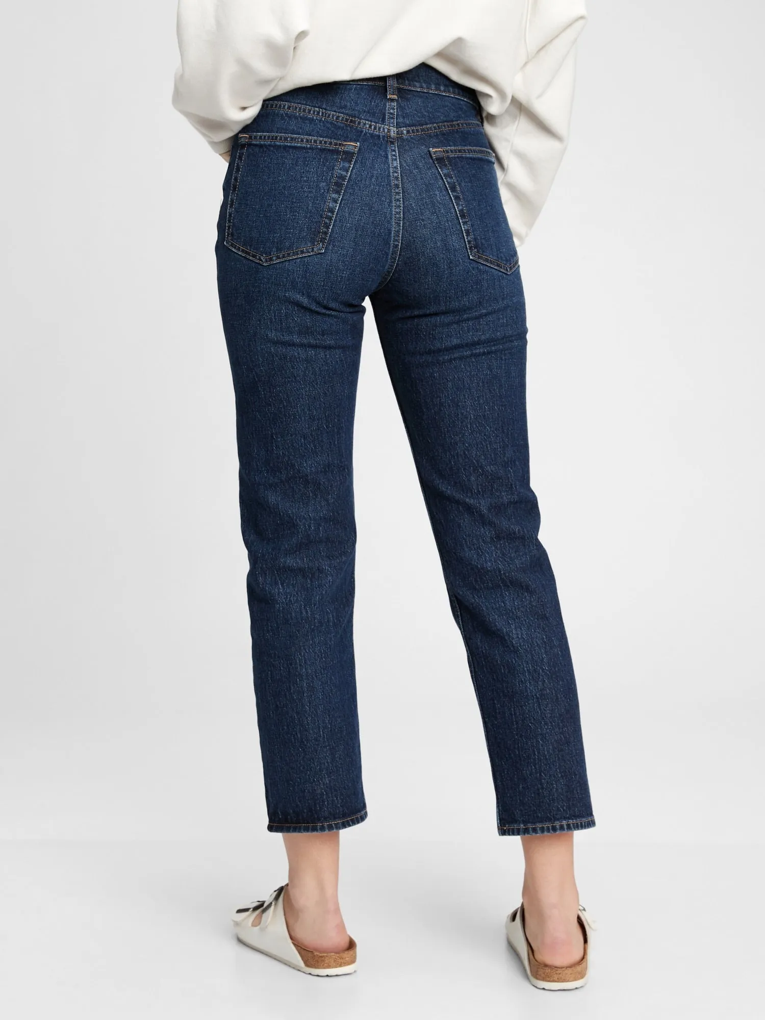 High Rise Cheeky Straight Jeans With Washwell