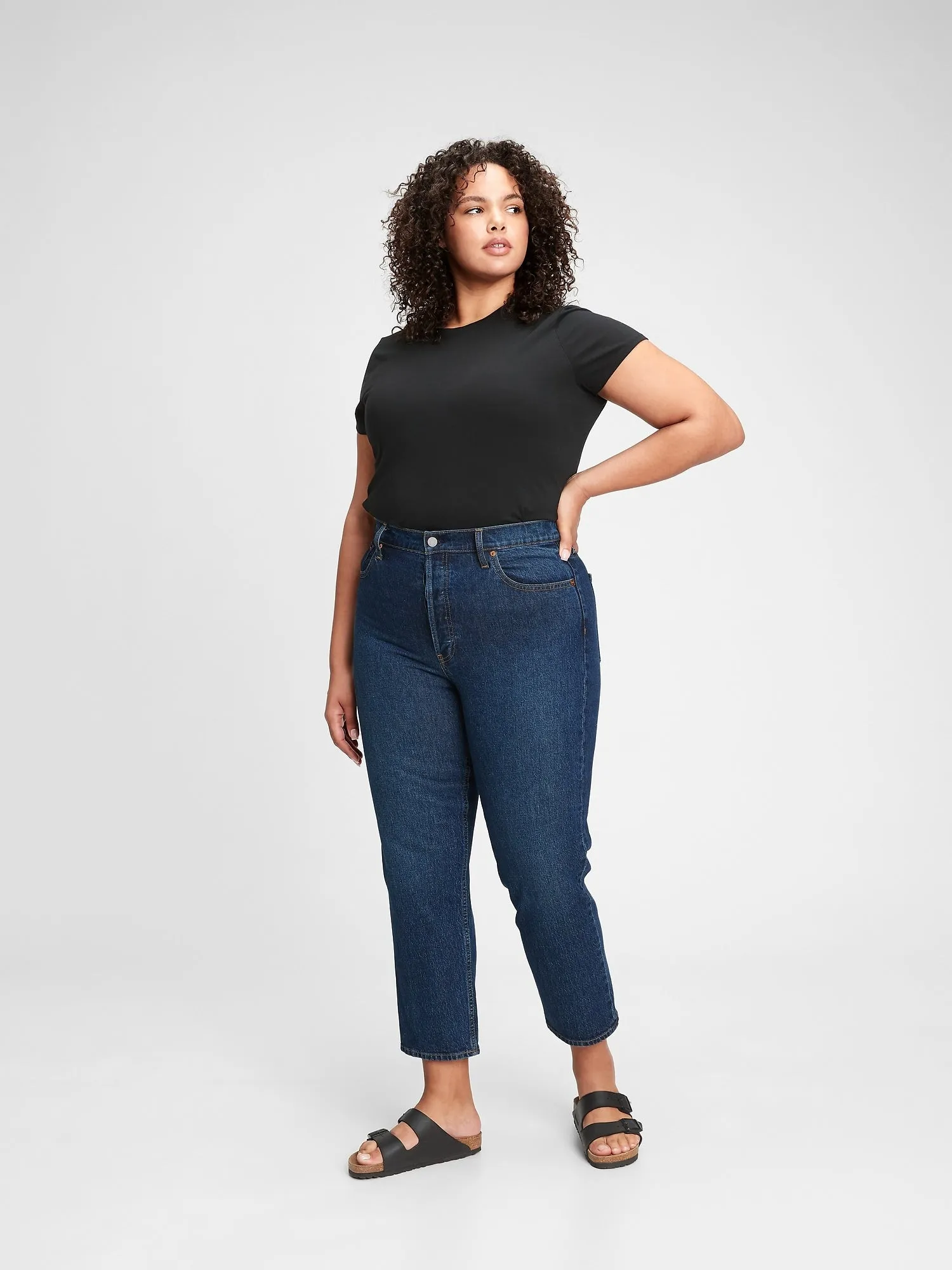 High Rise Cheeky Straight Jeans With Washwell