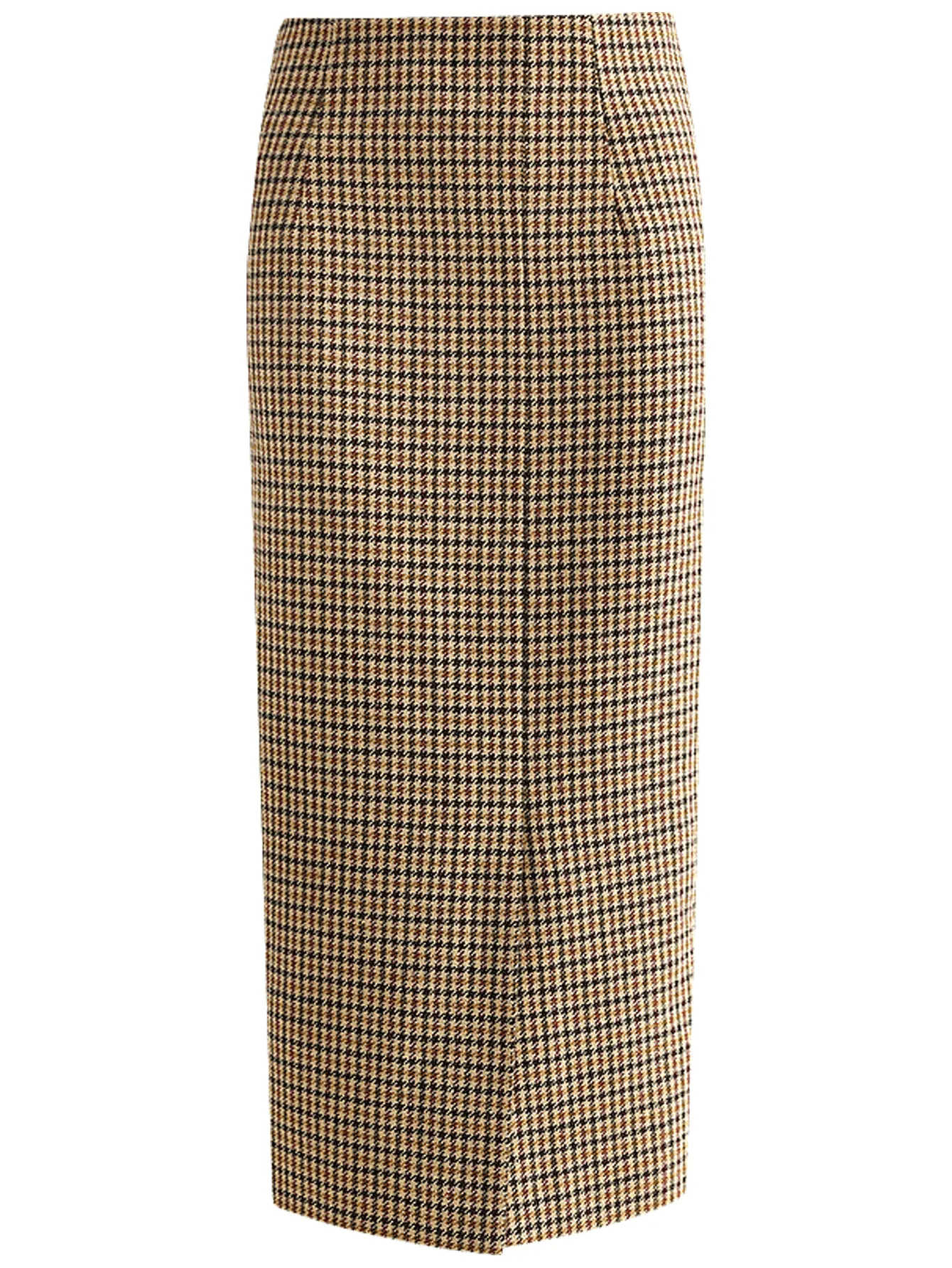 Houndstooth Brown Checkered Wool Skirt