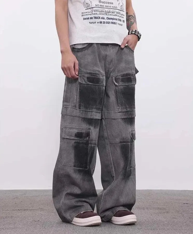 Industrial Wash Baggy Cargo Jeans