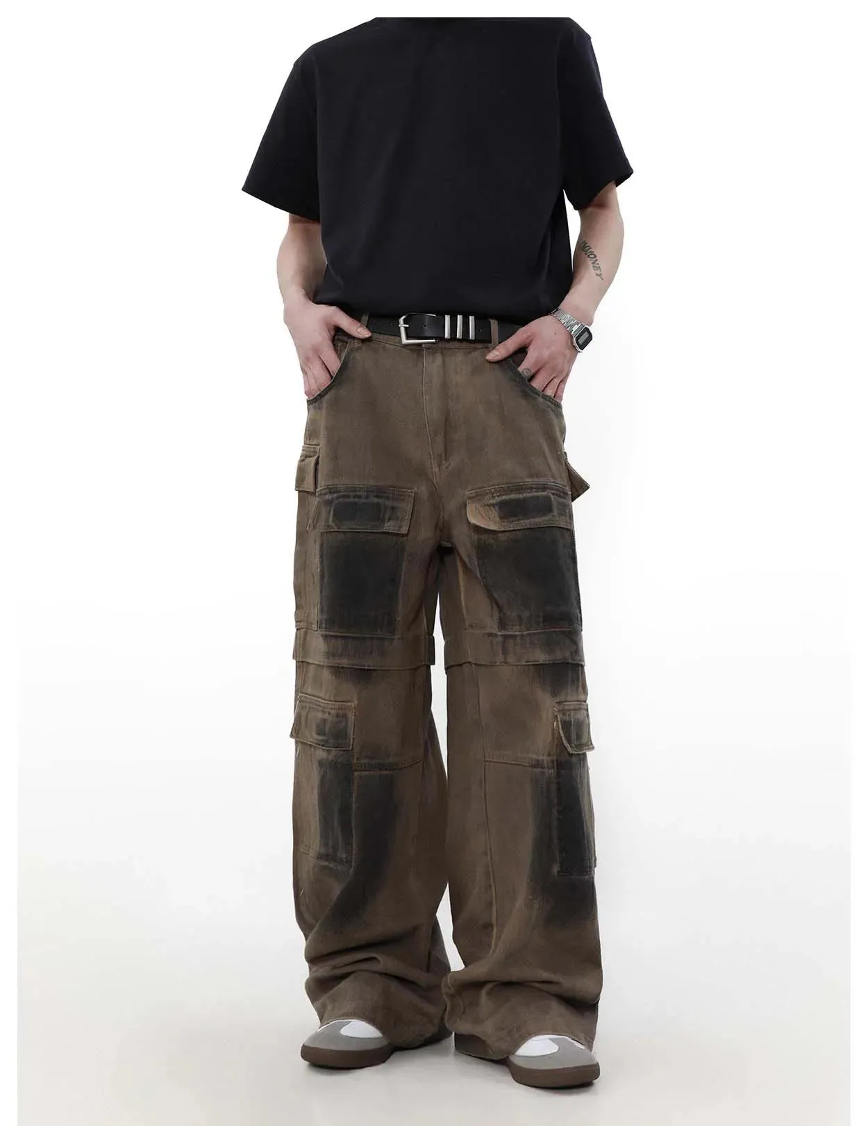 Industrial Wash Baggy Cargo Jeans