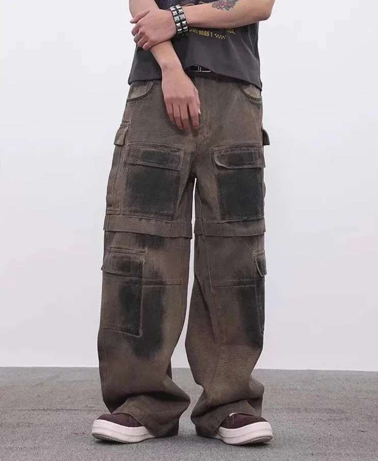 Industrial Wash Baggy Cargo Jeans