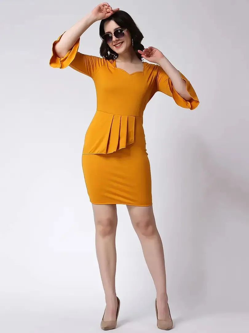 INFITROB Stunning Yellow Lycra Western Bodycon Dress - Elegant  Comfortable for Any Occasion - Perfect for Weddings, Parties, and More (Pack of 1) 01