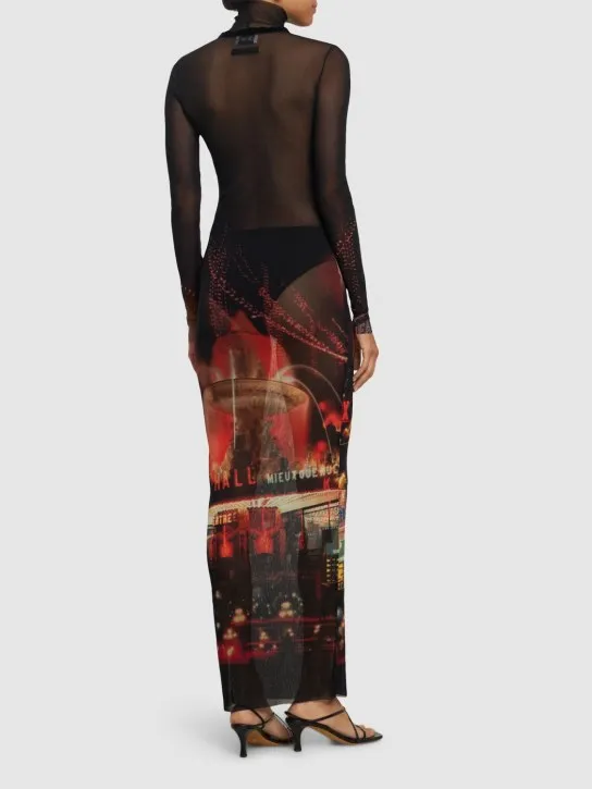 Jean Paul Gaultier   Pigalle printed mesh long dress 