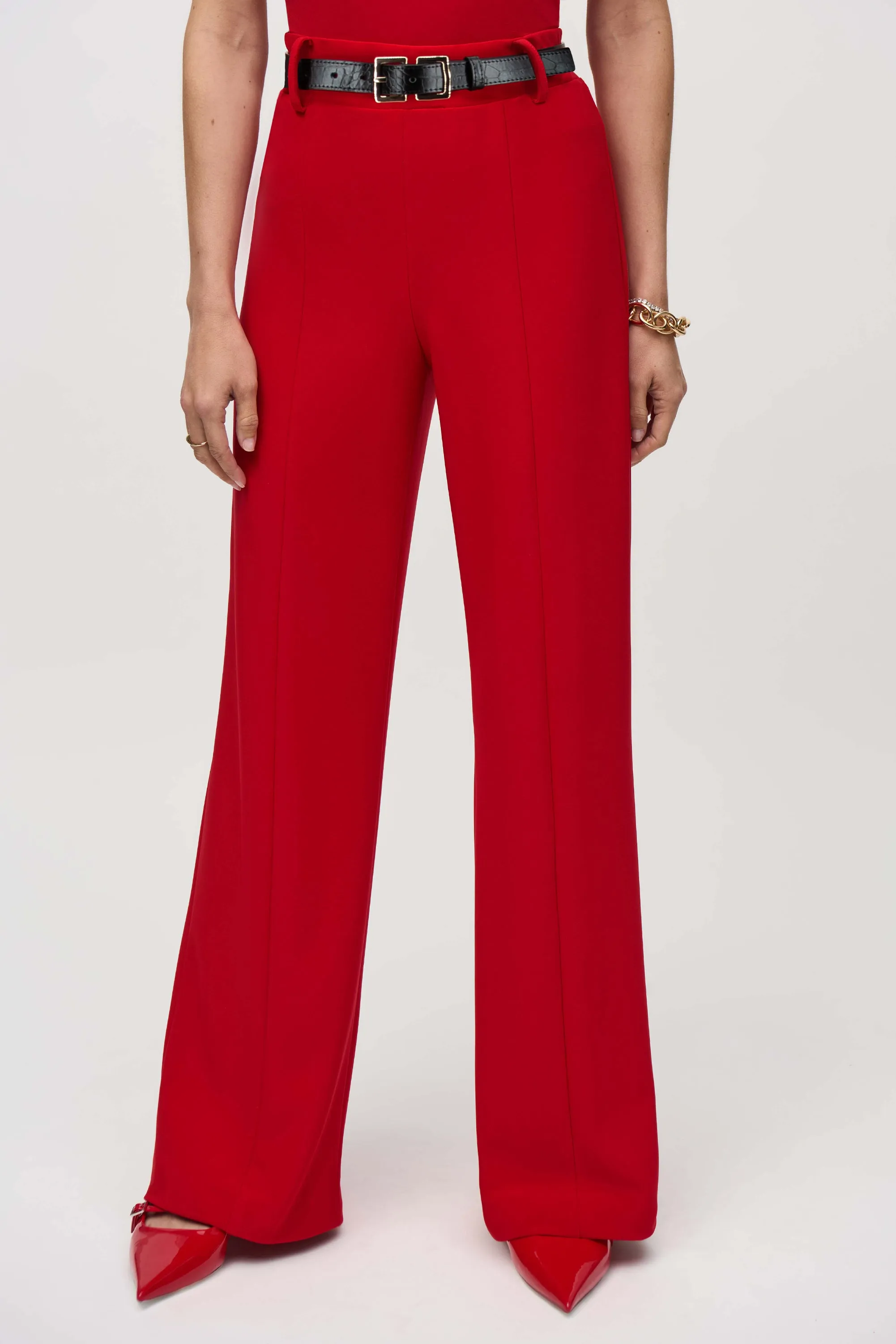 Joseph Ribkoff Belted Wide Leg Pants 244093 - Lipstick Red